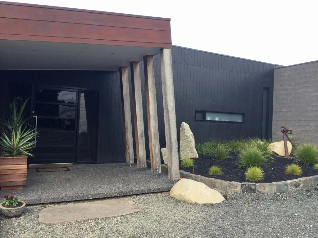 Charcoal cladding and timber entry