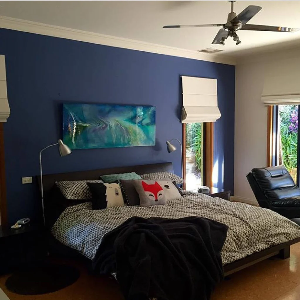 Navy feature wall bedroom