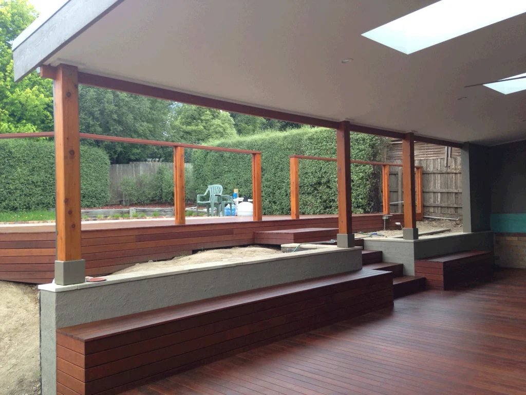 Outdoor room, ceiling and timber deck